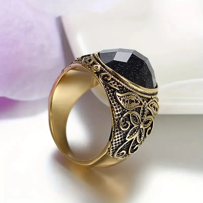 Vintage Stainless Steel Signet Ring with Glass Inlay