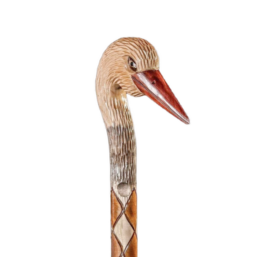 Hand-carved stork walking stick