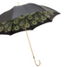 statement black double cloth umbrella with peacock feather design and gold handle