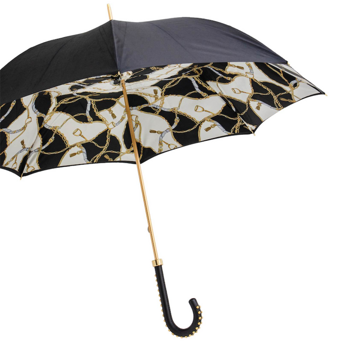 Black Bridles Leather Handle Double Cloth Umbrella