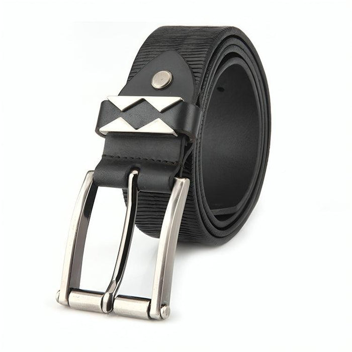 Leather Belt For Men With Ribbed Strap and Decorated Loop, Markus Model