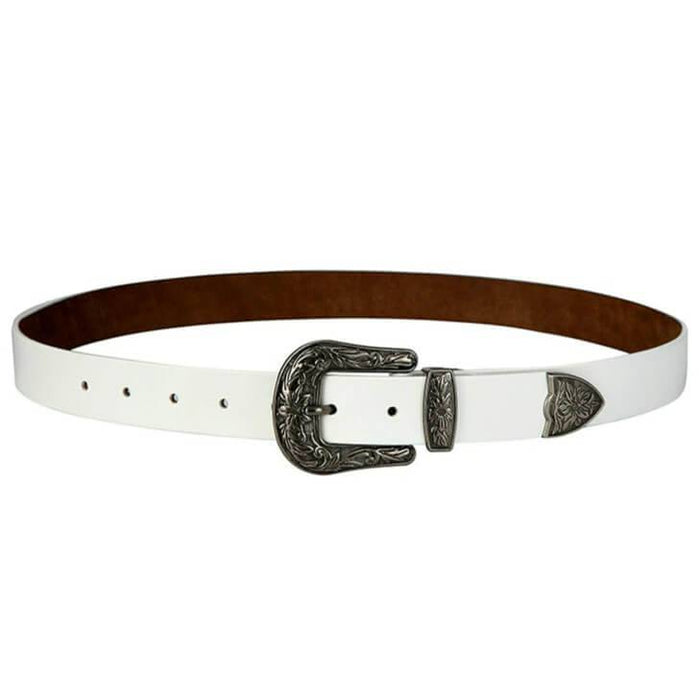 White Leather Western Belt