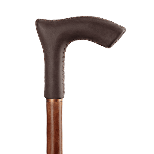 Leather Cane Dark Brown - Elegant Ergonomic Design Handle