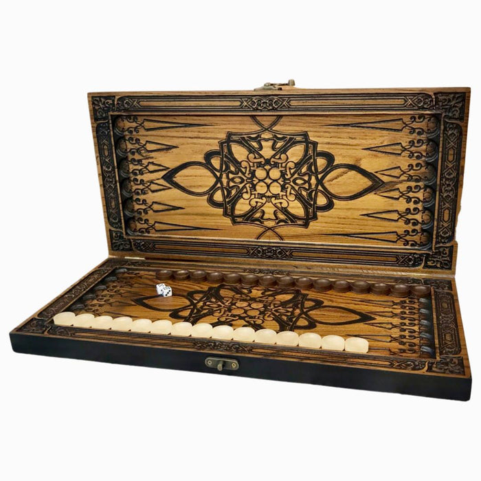 Unique hand-carved backgammon set with dollar design