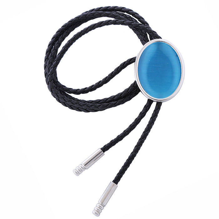 Mens Cat's Eye Bolo Tie Wedding Bolo Blue Formal Tie