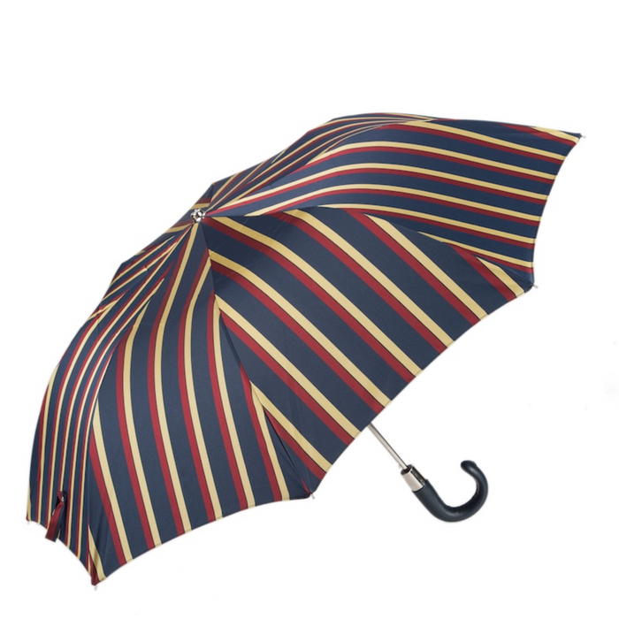sophisticated men's umbrella with unique stripes and leather handle