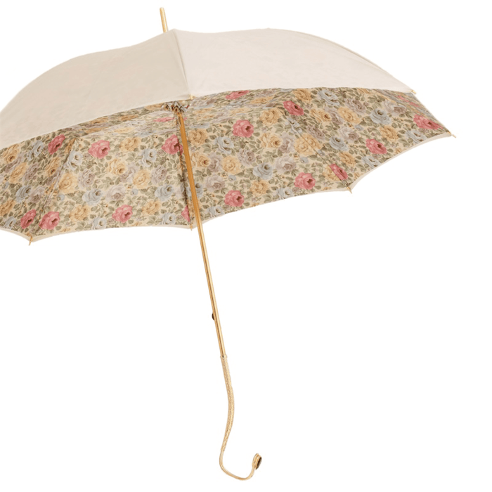 Jeweled Brass Handle Romantic Beige Umbrella - Artynov | Unique Handmade Accessories