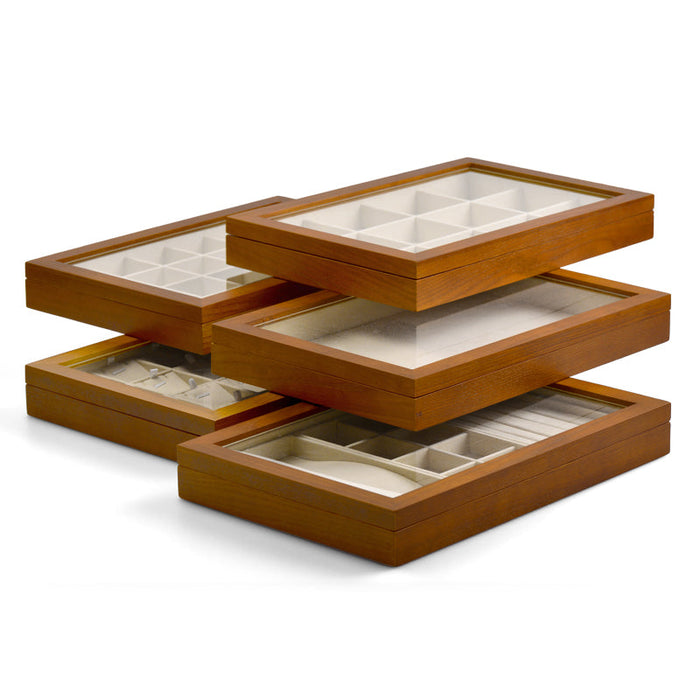 Wood jewelry organizer tray with transparent lid