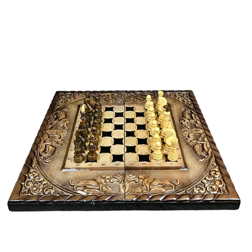 Handmade wooden chess and backgammon set