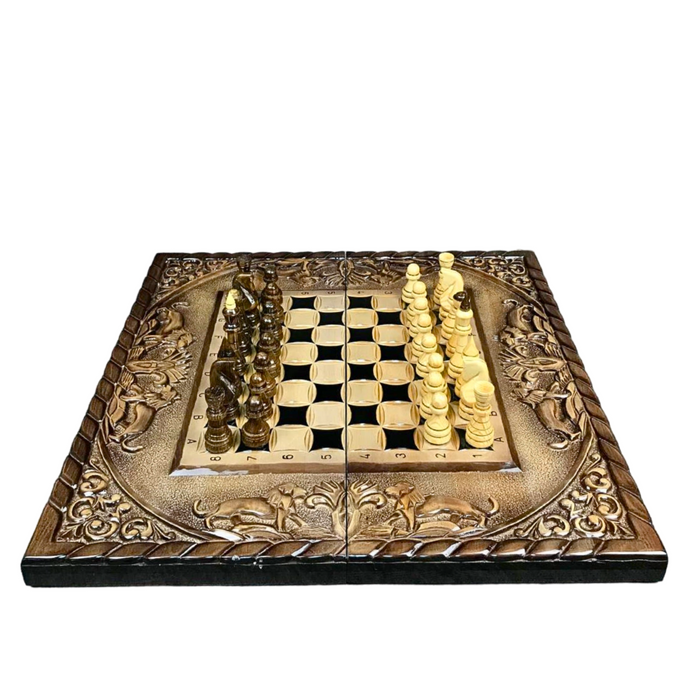 Handmade Wooden Chess Set 3 In 1, Wooden Chess Board For Gift