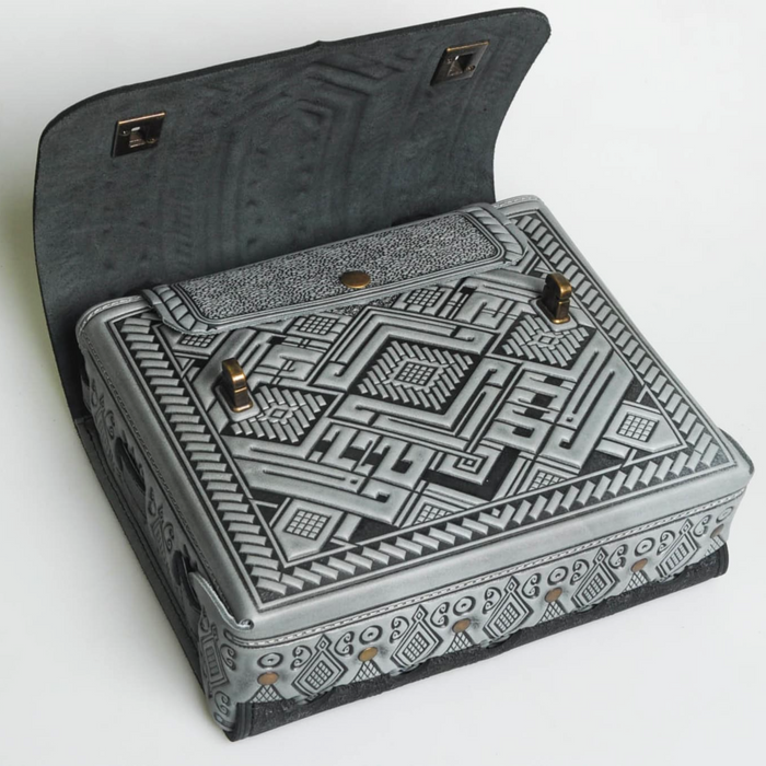 Black Leather Satchel & Briefcase Genuine, Embossed Crossbody Bag