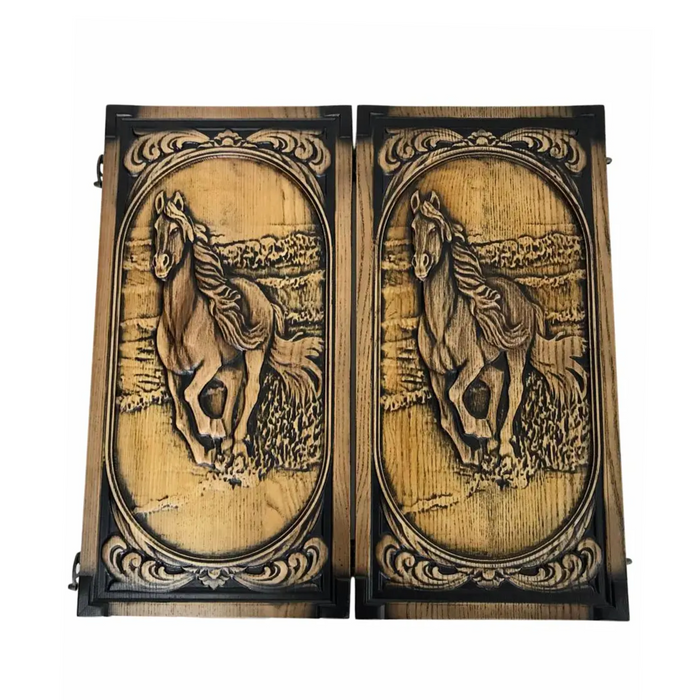 Artistic custom backgammon set with horse imagery