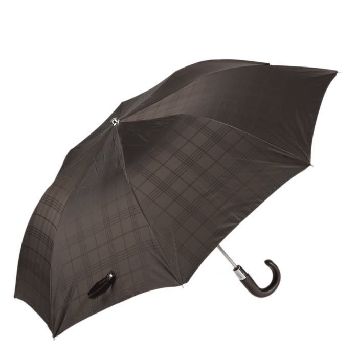 sophisticated brown checked umbrella with leather handle