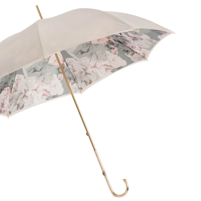 Brass Handle Ivory Umbrella with Flowers Inside
