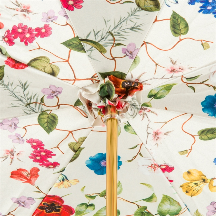 Blue Umbrella "Bouquet of Flowers" with Wooden Handle
