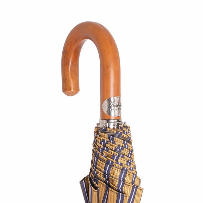 italian-made wood handle ocher striped folding umbrella