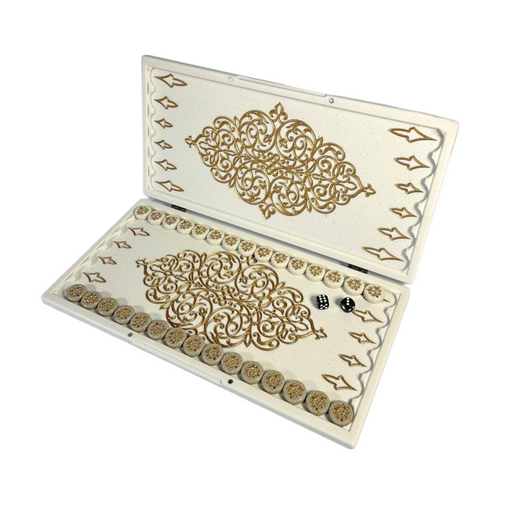 Luxury white acrylic stone backgammon set with Pattern motif