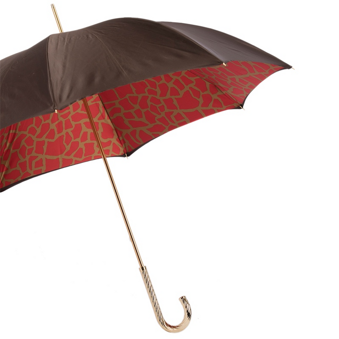 Red Giraffe Print Brown Double Cloth Umbrella