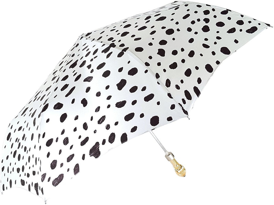 Stylish white umbrellas with spotted design