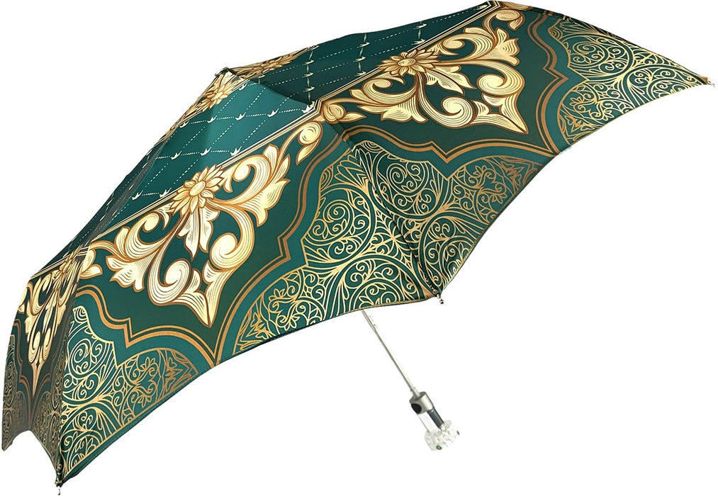 Fashionable folding umbrella for women in green and beige