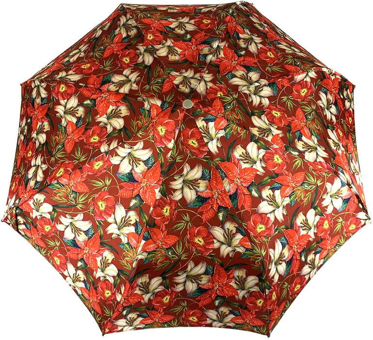 Trendy red umbrellas for rainy days with floral prints