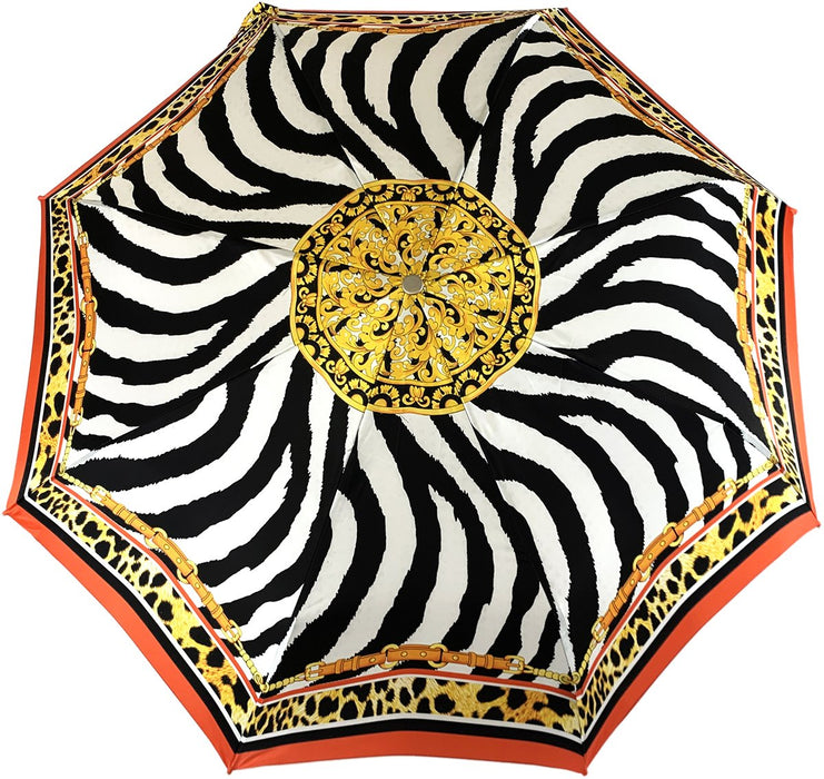 Lightweight umbrella with zebra pattern and chains print