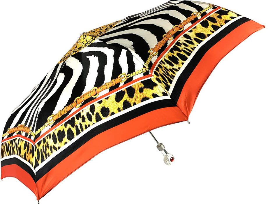 Zebra Pattern Folding Umbrella with Chains Print