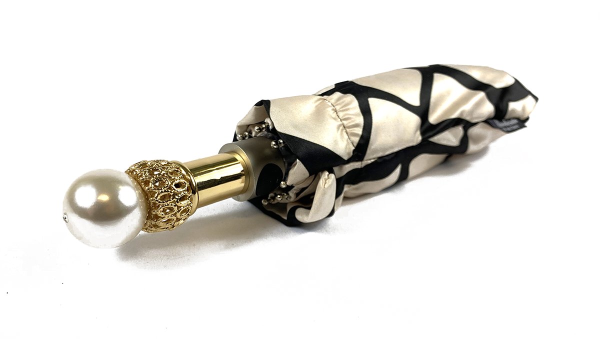Stylish black and cream folding umbrella for ladies