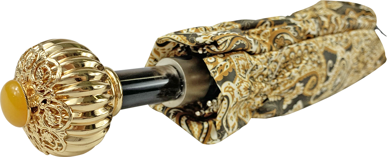 Cream folding umbrella with yellow stone handle