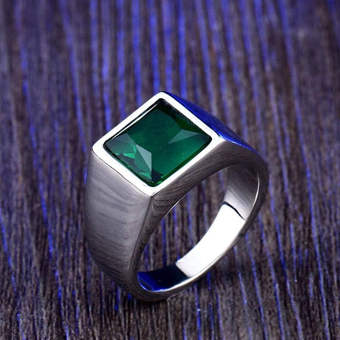 Silver Green Brazilian Stone Signet Ring