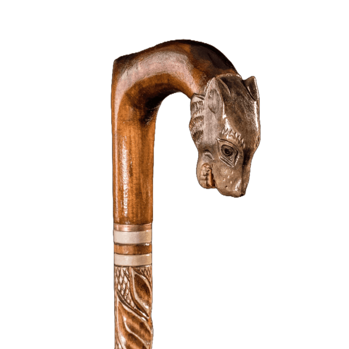 Wolf Walking Cane Hand Carved - Natural Wood Handmade