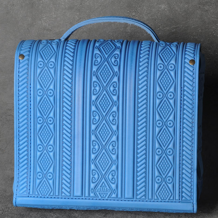 Authentic Leather Satchel Women's Crossbody Bag, Blue Briefcase