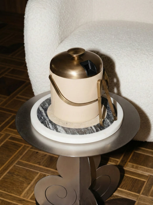 Luxury Leather Ice Bucket – Built-In Tray & Lid Tongs Holder