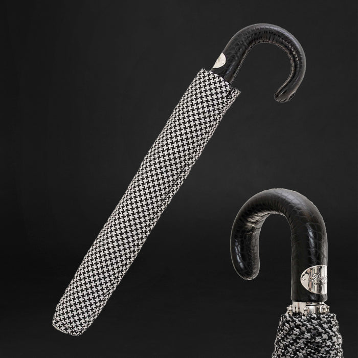 houndstooth folding umbrella with leather handle