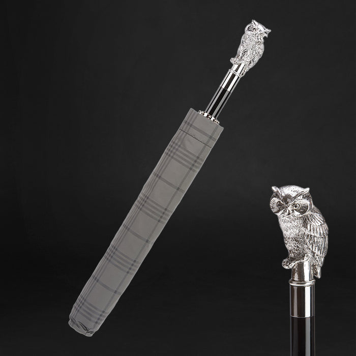 silver owl handle umbrella - grey canopy