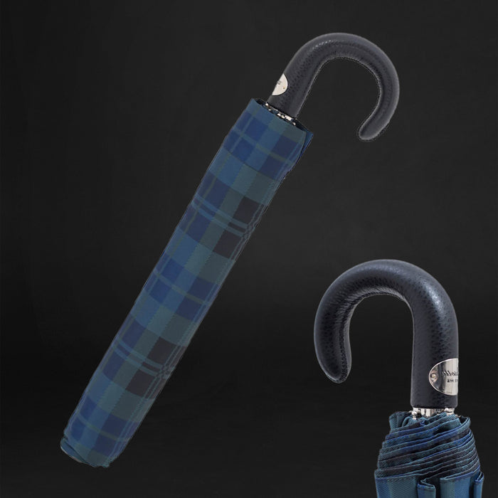 blue tartan umbrella with leather handle - designer