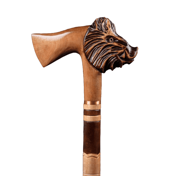 Handcrafted Wooden Carved Walking Cane - Boar Walking Stick