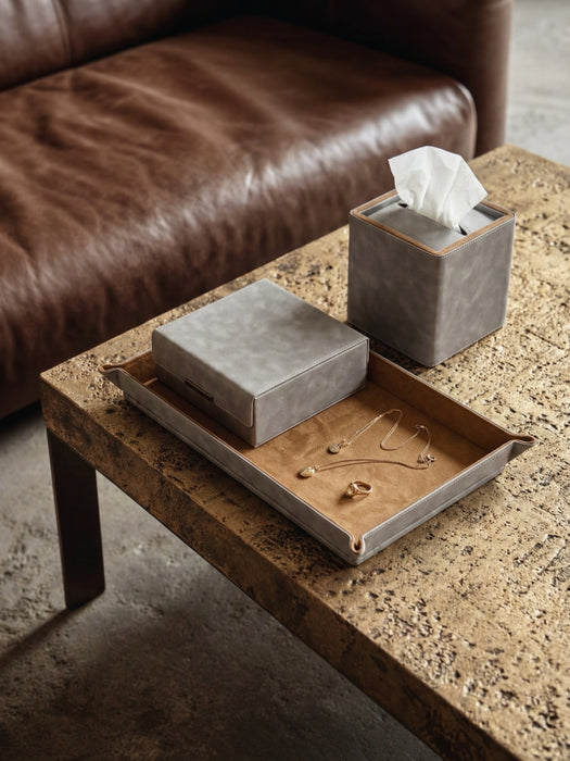 Luxury Gray Vegan Leather Desk Organizer Set – 7-Piece