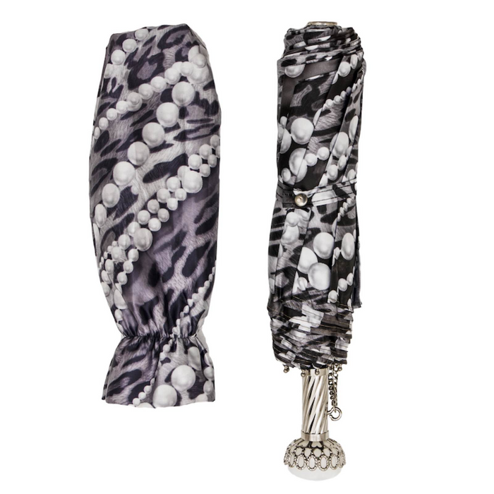 Unique Pearls Print Jewel Brass Luxury Folding Umbrella