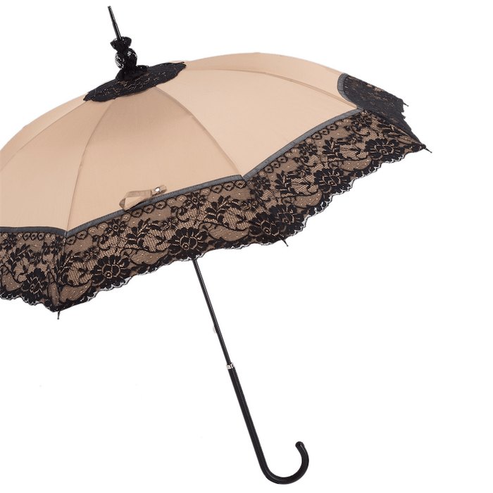 Large Beige Lace Leather Stylish Manual Opening Parasol