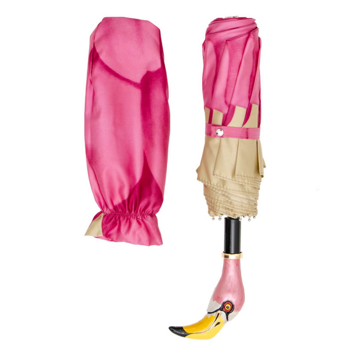 Pink Dahlia Flamingo Handle Luxury Folding Umbrella