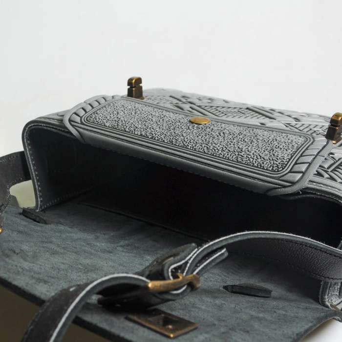 Black Leather Satchel & Briefcase Genuine, Embossed Crossbody Bag