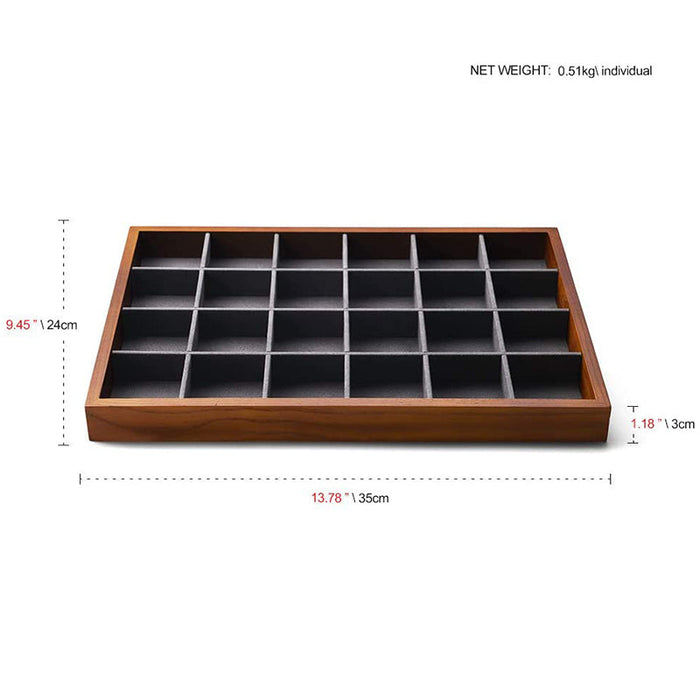 Wood jewelry tray for organizing in dark gray with 24 compartments