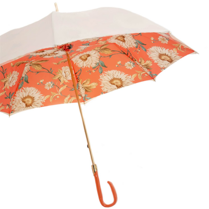 Unique Women Ivory Umbrella with Orange Handle