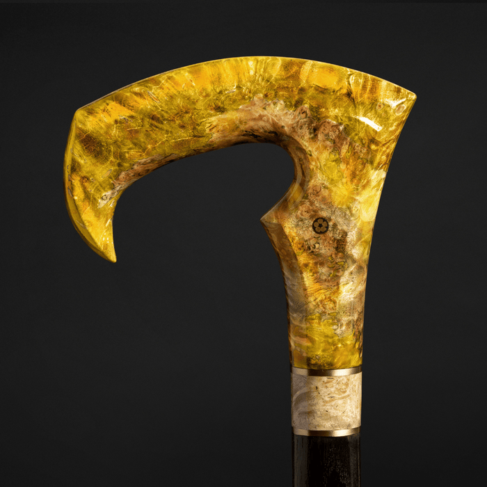 Modern Futuristic Walking Stick with Yellow Burl Wood Handle