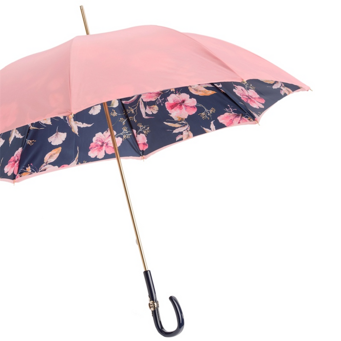 Stylish Pink Double Cloth Umbrella with Flowers for Women