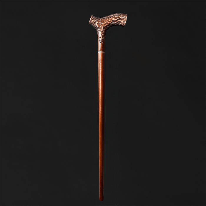 Victorian Style Red Wooden Walking Stick, Artwork Cane Staff