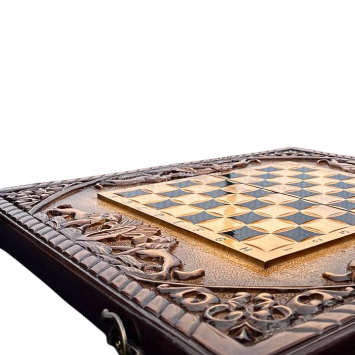Artisanal wooden chess and checkers set