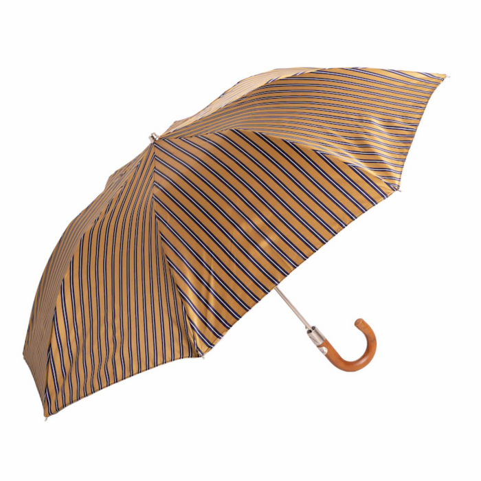 sophisticated folding umbrella with wood handle - ochre stripes 
