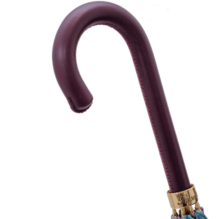 Unique Flowered Umbrella with Burgundy Leather Handle - Artynov | Unique Handmade Accessories